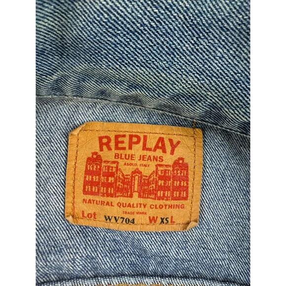 Y2K Replay Denim Jacket Women XS Blue WV704 Trucker Button Front Cotton Pockets - Picture 4 of 10
